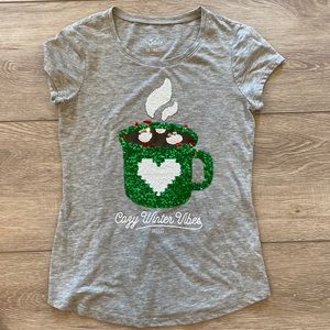 JUSTICE HOT CHOCOLATE SEQUIN TEE SIZE 10